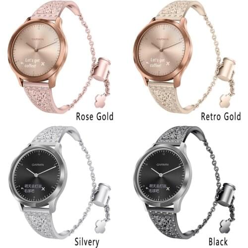 Metal Crystal Replacement Strap Compatible with Garmin HR Watch 2019 Stainless Steel Strap Clasp Jewelry Wristbands for Women