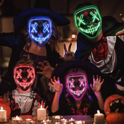 Adulti Cosplay Halloween Led Mask Glow in The Dark Puntelli Party Color Luce Costume Horror Neon Light Up Neon Masquerade