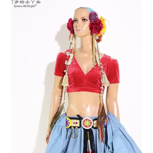 Belly Dance Velvet Fat Chance Tribal Choli Costume Short Drop Sleeve Top Women Top