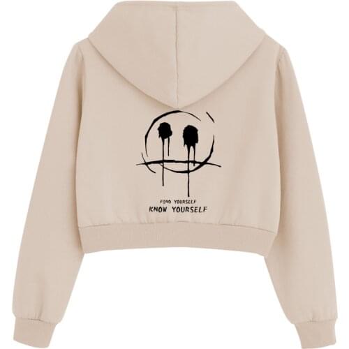 Zip Up Drop Shoulder Letter Graphic Crop Hoodie Sweatshirt Women Crop Jacket Casual Long Sleeve Pocket Short Tops Y2k Clothes
