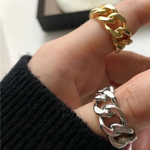 Unisex gold plated link style shiny open end adjustable ring, fahion design and high quality jewelry
