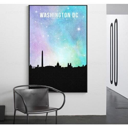WASHINGTON DC Starry City Skyline Canvas Art Print Wall Poster Living Room Decoration Framed