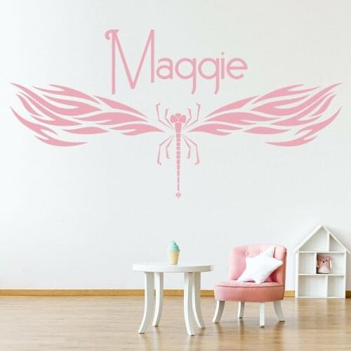 Dragonfly Vinyl Wall Sticker For Baby Room Insect Decor Personalised Name Wall Decal For Bedroom Girls Room Decoration W960