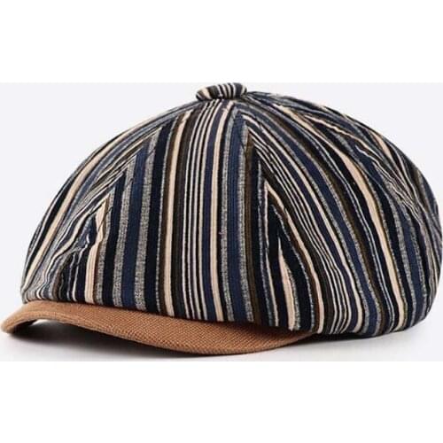 XEONGKVI 2020 Autumn Brand Stripe Cotton Women Octagonal Cap Fashion Joker Men Snapback Newsboy Painter Hat