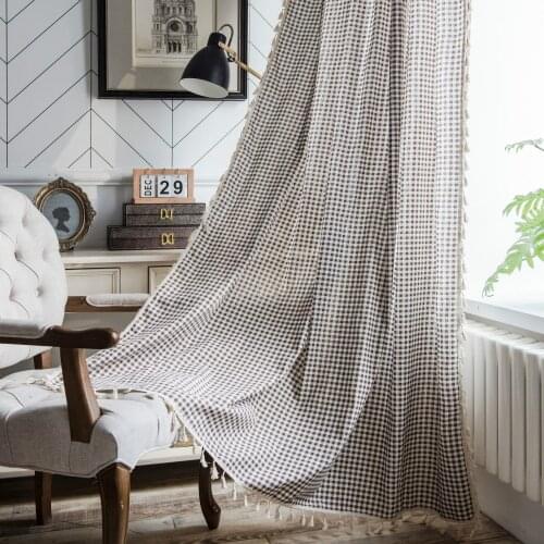 Cilected Geometric Lattice Curtain Nordic Home Tassel Lace Semi-Shade Bay Window Curtain Kitchen Partition Curtain Decoration