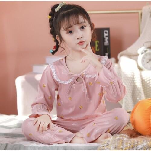 3-14 Year WearGirl Spring Autumn Long Sleeve Cotton Pajamas Sets Cute Print Girl Sleepwear Set Kid Home Wear Christmas Gift