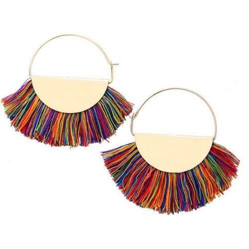 ZWPON 2020 New Fan Fringe Tassel Hoop Earrings for Women