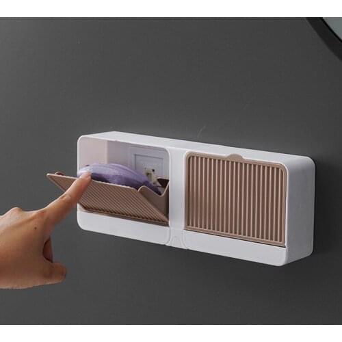 1PCS Soap box Perforation-free wall-mounted Double Lattice Clamshell Soap Box Toilet Cover Soap Rack Bathroom Soap Box Storage