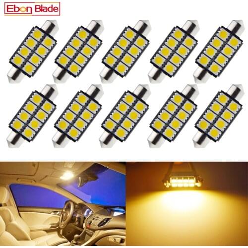 10Pcs Canbus LED Bulb Festoon 41MM 42MM 1.73” Warm White Error Freefor Car Interior Dome Map Door Courtesy License Plate light