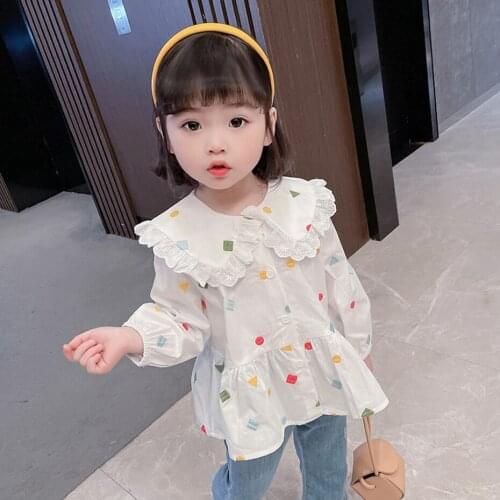 Girls White Blouse Floral Pattern Blouse Childrens For Girl Casual Style Blouses Childrens For Girls Spring Autumn Girls Cloth