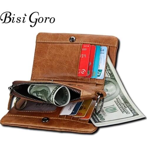 Bisi Goro 2020 Men Crazy Horse Handmade Leather Men Wallets Multi-Functional Cowhide Coin Purse Genuine Leather Wallet For Men