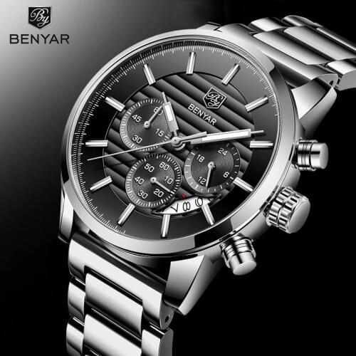 Luxury Brand Benyar Men Watches Full Steel Sports Wrist watch Mens Army Military Watch Man Quartz Clock Relogio Masculino