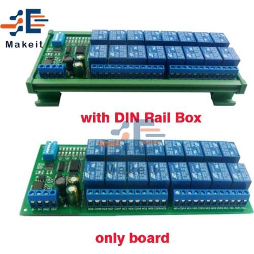 DC 12V 16 Channel RS485 Relay Module Modbus RTU Protocol Remote Control PLC Expansion Board Circuit Board with DIN Rail Box