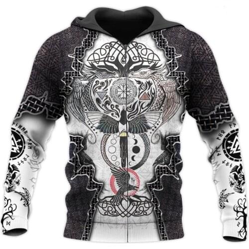 3D All Over Print Zip Hoodie Viking Tattoo Harajuku Streetwear autumn Hoodies Sweatshirt Unisex Casual Jacket Tracksuits DW0815