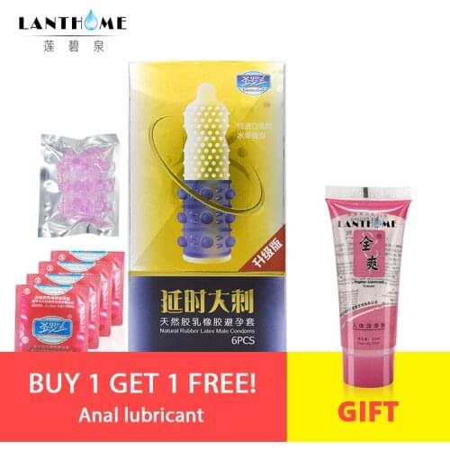 Barbed Penis Rings Natural Latex G-spot Delay Condoms+Anal lubricant Water Based Vagina Tightening Gel gel lubricant sex toy