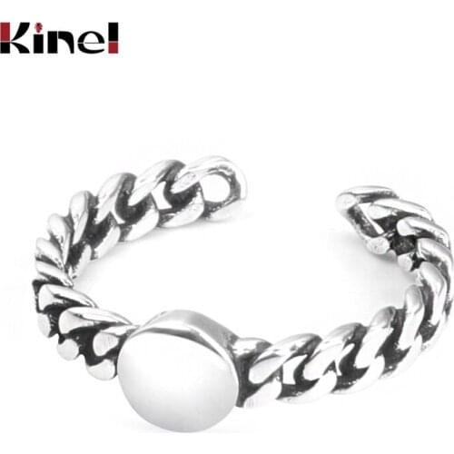 Kinel Authentic S925 Sterling Silver Fine Jewelry Chain Locker personality letters Engraved Rectangle Geometric Retro Rings