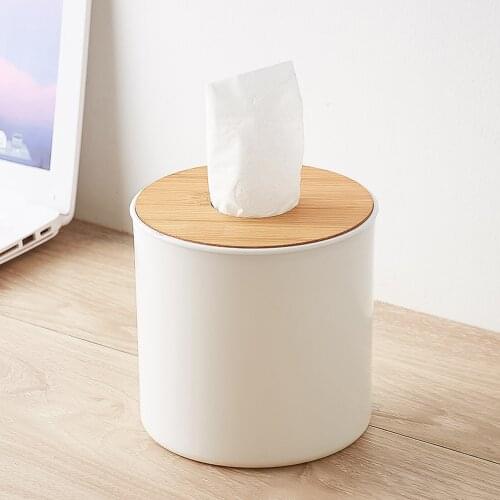 Round Bamboo Cover Tissue Box Modern Brief Toilet Roll Paper Holder Container for Living Room Bedroom Bathroom Accessories
