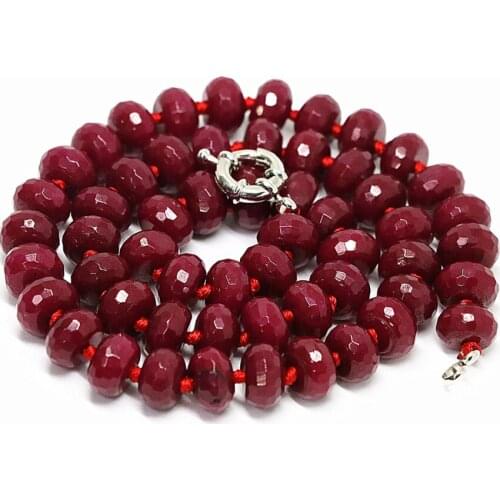 Hot sale factory outlet red stone jades rondelle abacus faceted beads 6*10mm women charms statement chain necklace 18inch B1491