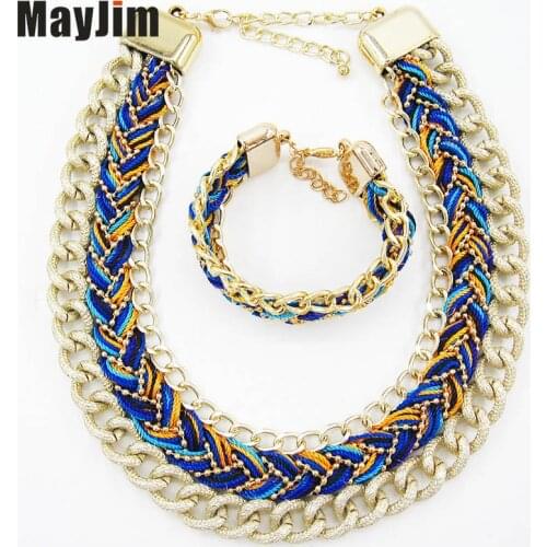 Statement necklace 2018 fashion Female jewelry sets Metal Hand knit Rope chain jewelry sets Necklace Bracelet Vintage Bijoux