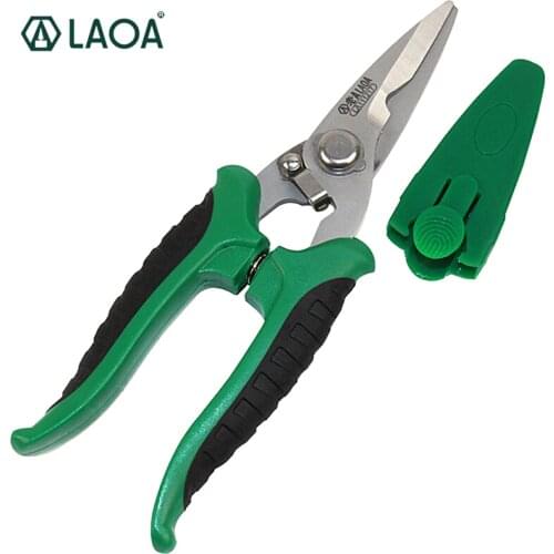 LAOA Multifunction Stainless Steel Electrician Scissors Manually Shears Groove Cutting Wire and Rubber Handle Hand Tools