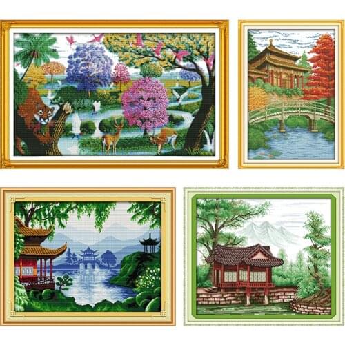 Counted Patterns Cross Stitch Kits Stamped Garden Views Printed Crafts 11CT 14CT Home Decor DMC Thread Embroidery Needlework Set