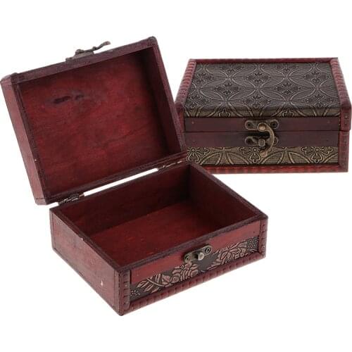 Small Vintage Wooden Jewelry Box Storage Oraganizer Case Metal Lock Holder
