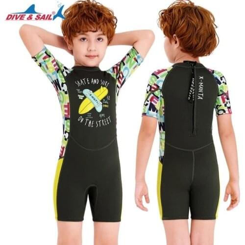 DIVE & SAIL 2.5MM neoprene Childrens short-sleeved Wetsuit Boys and girls Scuba diving suit Surfing snorkeling thermal Swimsuit