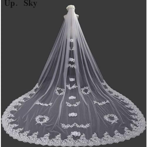 2017 nuevas fotos Blanco/Marfil appliqued velos de novia velo de boda largo con peine Accesorios DE BODA