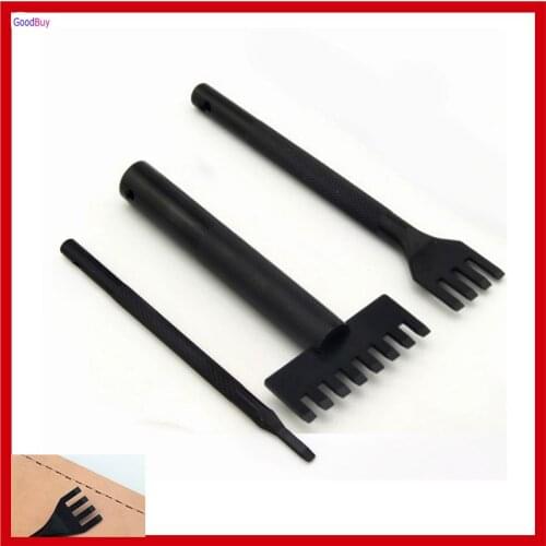 New 4pcs/set Professional Hard 1 4 8 Prong 3mm Pitch Leather Lacing Chisels Leather Stitching Hole Flat Punch