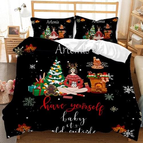 Autumn And Winter Christmas Pattern Printing Duvet Cover Set Single Bed Double Bed Two Or Three Piece Set