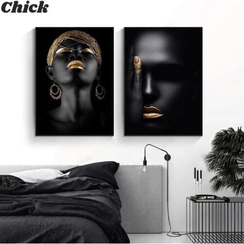 African Woman Poster Black Gold Modern Canvas Painting Nordic Posters And Prints Wall Art Pictures For Living Room Home Decor