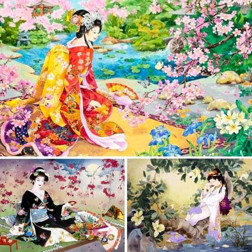 Sale 5D DIY Diamond Painting "Japanese beauty" Cross Stitch Kit Full Drill Square Embroidery Mosaic Art Crystal Wall Decor Gift
