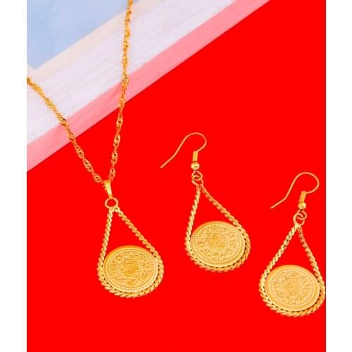Coin Money Sign Earrings Pendant Gold Color Ancient Muslim Jewelry Women Islamic Middle East Fashion Gifts