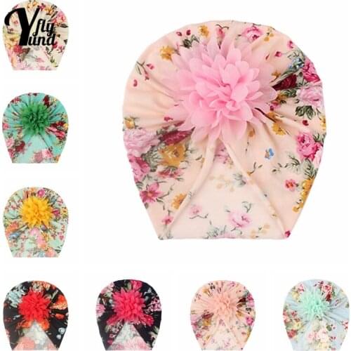 Yundfly Fashion Handmade Flowers Newborn Cap Soft Comfortable Baby Turban Hat Cute Floral Headwear Kids Accessories Holiday Gift