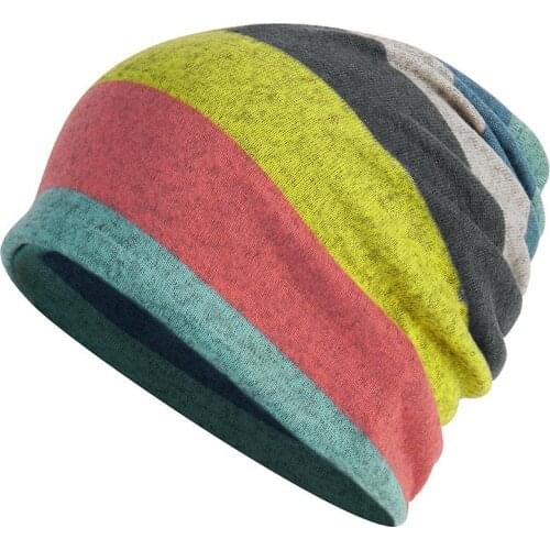 Unisex Striped Slouchy Baggy Stitching color Beanie Hip Hop Hat Warm Autumn Winter Hip Hop Skull Cap Knit Cap
