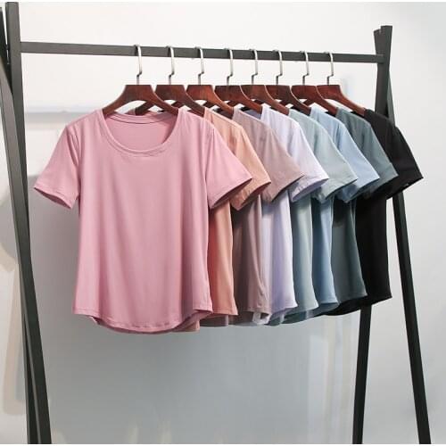 ULTRALIGHT NAKED-FEEL Quick Dry Workout Yoga T-shirt Top Women Hip-length Plain Running Gym Sport Fitness Short Sleeve Shirts