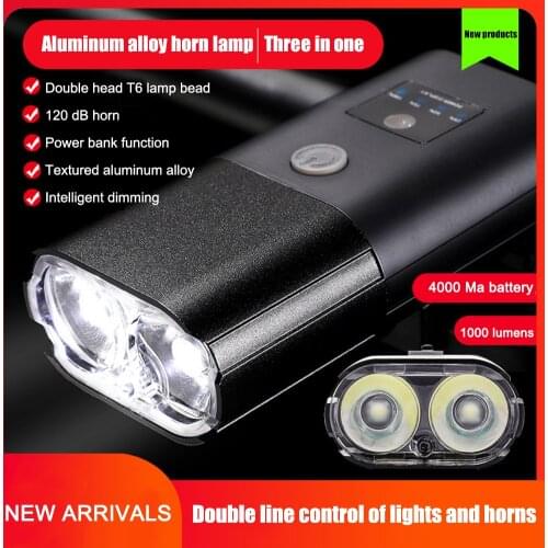 4000mAh Smart Induction Bicycle Front Light USB Rechargeable 1000 Lumen LED Head Light with Horn Bike Lamp Cycling FlashLight