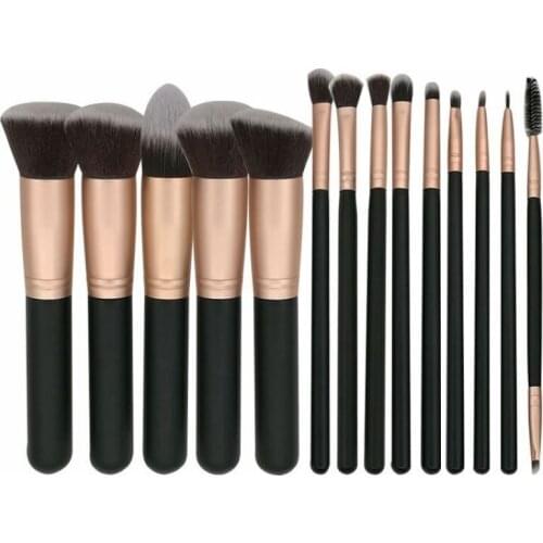 High quantity soft synthetic hair 5pcs big powder brushes wooden 14pcs makeup brush set in black in makeup products