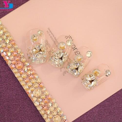 High Quality Glitter French False Nails 3D Shining Beauty Rhinestone Clear Nagel Tips Fake Faux Ongles Bride Manicure Free Glue
