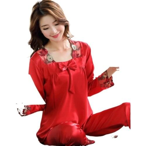 Womens Silk Satin Pajamas Pyjamas Set Sleepwear Pijama Couple Pajamas Suit Female Sleep Two Piece Set Loungewear 37A1-1