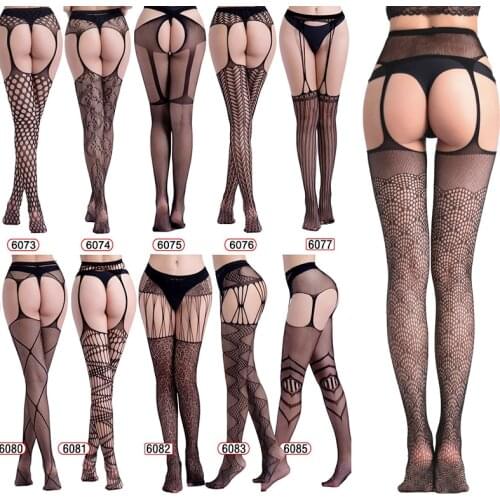 Sexy Lingerie Stockings Pantyhose silk Stockings Women Transparent Black Fishnet Tights Crotchless Fishnet Thigh High Elastic