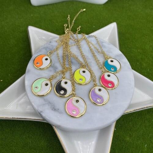 10pcs/lot 18inches Brass Ying Yang Charm Pendant Necklace Fashion Jewelry