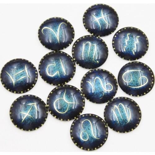 12pcs Zodiac Capricron Aquarius Aries Cancer Leo Libra Taurus Scorpio Sagittarius Vigro Gemini Pisces 25mm Cabochons DIY Glass