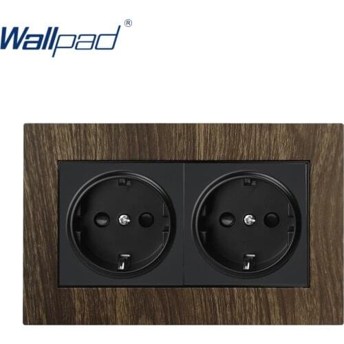 146*86mm EU Socket Wallpad Aluminium Satin Metal Panel Wood 2 Way EU Schuko Power Socket 110V-240V AC Wall Outlets