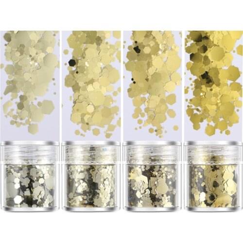 4pots Colorful Set Glitter Flakes Sparkly Hexagon Champagne Gold Bling Sequins For Diy Resin Crafts Jewelry Tool Pigment