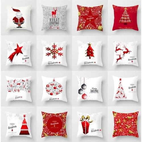Merry Christmas Cartoon Santa Claus Elk Christmas Tree Snow Gift Pillow Cases Home Deco Pillowcase 45cmX45cm For Christmas Deco