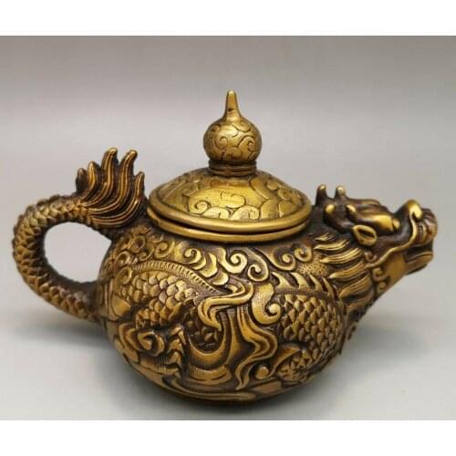 6" xuande mark Chinese Antique bronze carved pixiu Brave troops beast wine pot