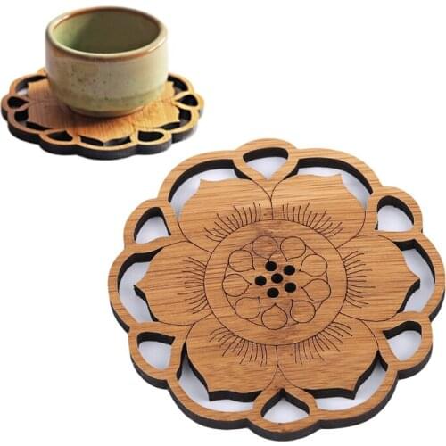 Bamboo Lotus Wooden Cup Pad Drink Coaster Mat Table Decor Placemat Kitchen Accessories Decoration Home Cup Placemat