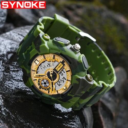 Camouflage Green Mens Watches Army Luxury Luminous Waterproof Man Dual Display Digital Wristwatch Military Sport Clock Male 2021