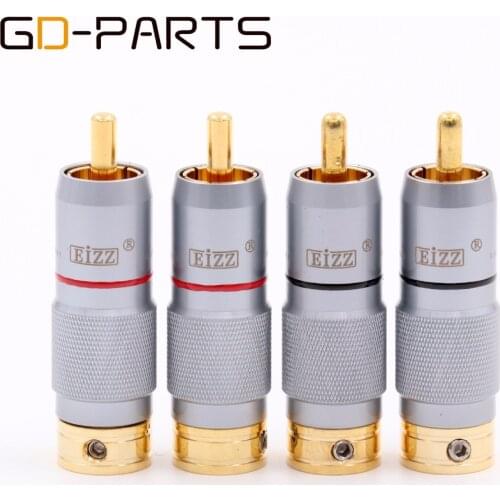 EIZZ 24K Gold Plated Brass Male RCA Plug Connector Terminal For HIFI Audio AMP TV Receiver DVD Signal Cable DIY PTFE Insulator
